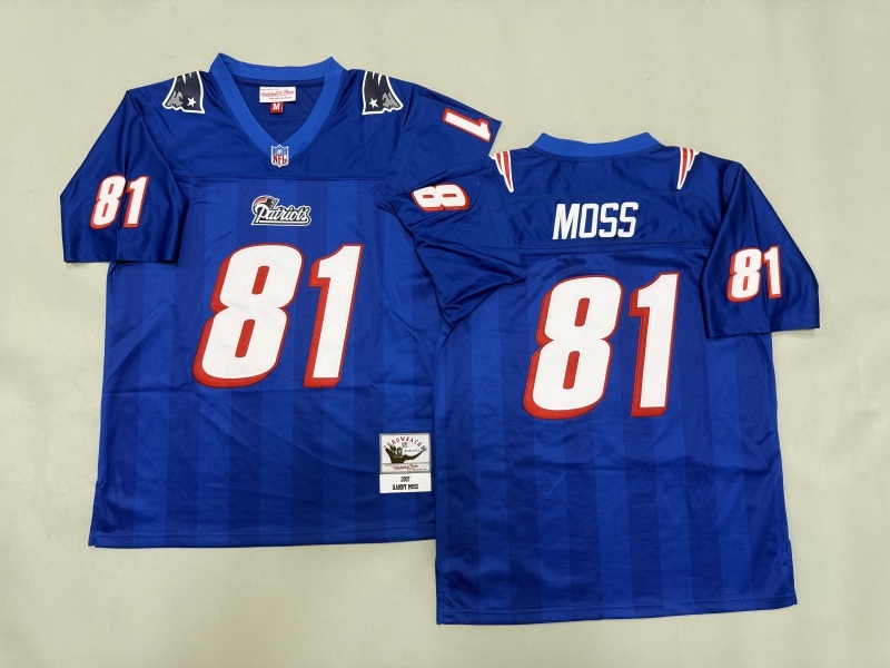 Men 2025 New England Patriots #81 Moss blue Throwback Limited NFL Jersey style 001